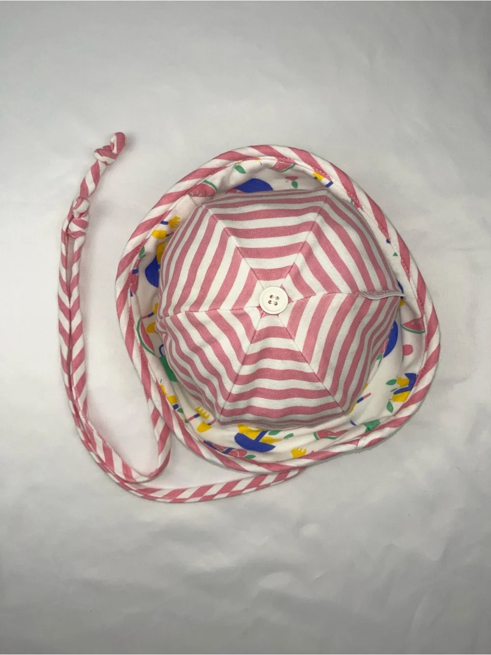 90s Marimekko Cotton Fruit Print Vintage Finnish Striped Bucket Sun Hat Infant